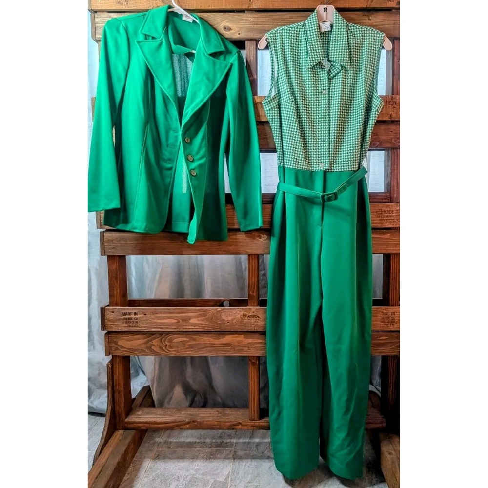 Two Piece Pantsuit Jumpsuit Wide Leg Bottom Romper Business Casual W/Blazer Vntg